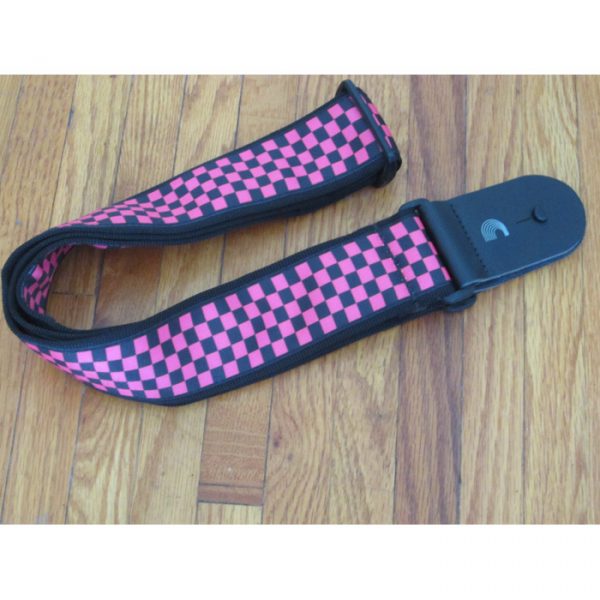 D'Addario Guitar Strap Black & Pink Checker - 50mm 50H03