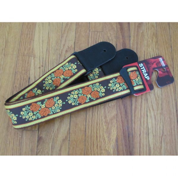 D'Addario Guitar Strap Peace Love Brown & Yellow- 50mm 50PCLV03