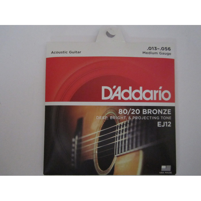 D'Addario EJ12 80/20 Bronze Acoustic Guitar Strings -.013-.056 Medium