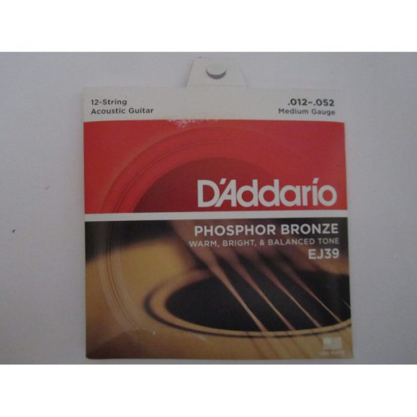 D'Addario EJ39 Phosphor Bronze Acoustic Guitar Strings -.012-.052 Medium 12 String