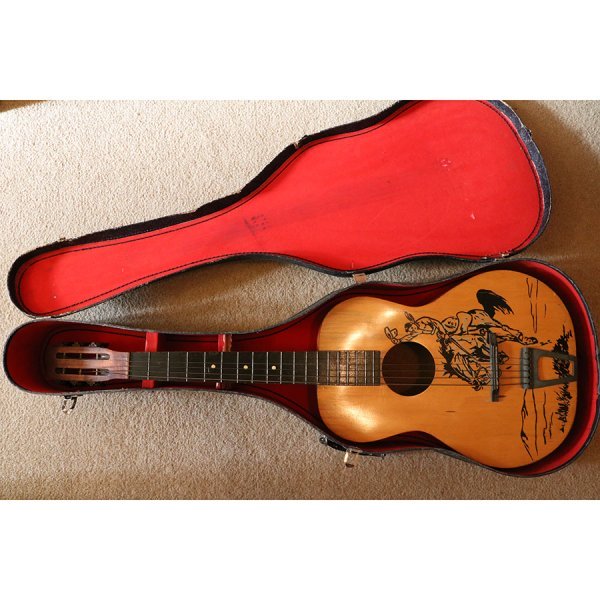 T. Eaton Company Bucking Bronco Cowboy Guitar Stencil Guitar - circa 1940's - Image 9