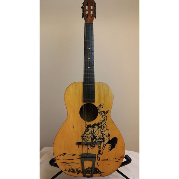 T. Eaton Company Bucking Bronco Cowboy Guitar Stencil Guitar - circa 1940's - Image 2