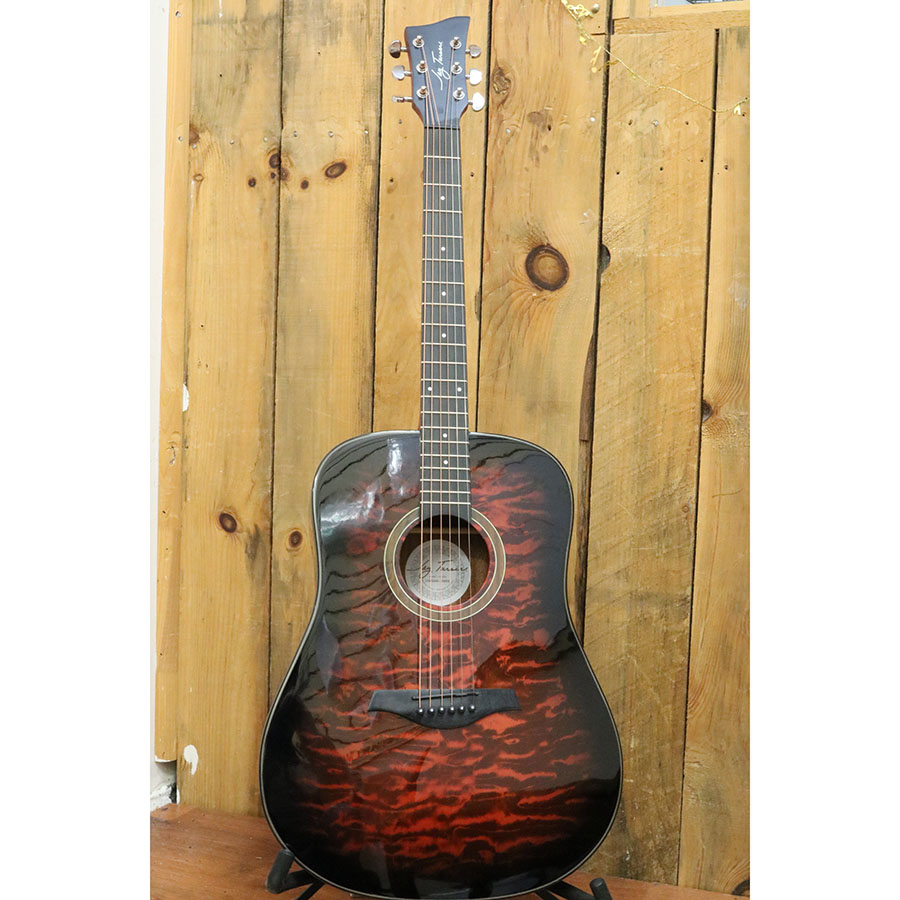 Jay Turser JTA524D-RSBQ Acoustic Guitar - Red Burst Quilt